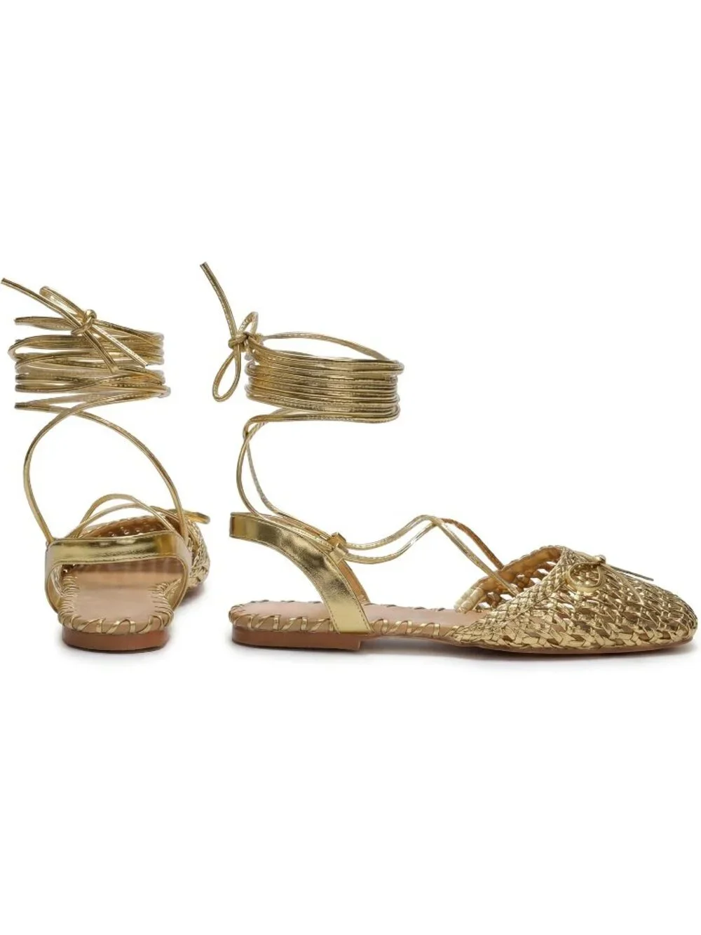 Women Golden Paradise Ballet Flat Lace Up Closed Square Toe Summer Dressy Sandal
